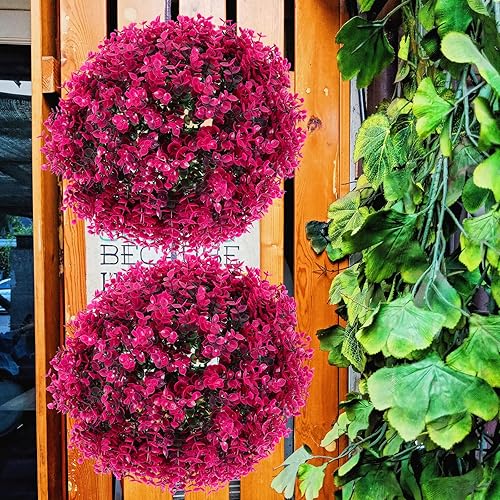 Miniatura 7 de VILLCASE Bolas topiarias de plantas artificiales, bola de hierba de plantas de simulación, vegetación decorativa de imitación de boj de follaje de