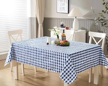 Newbridge 60 x 84 Inch Rectangle Vinyl Tablecloth with Flannel Backing, Bistro Tavern Check, Cafe Checkered Indoor Outdoor Vinyl Table Cover for Picnic, Barbecue and Patio Dining, Blue