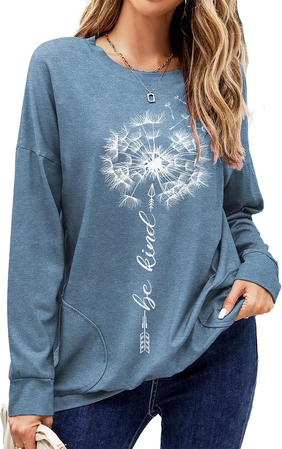 Hount Womens Casual Loose Fit Shirts Long Sleeve Comfy T-Shirts Pullover Sweatshirts With Pockets - Image 3