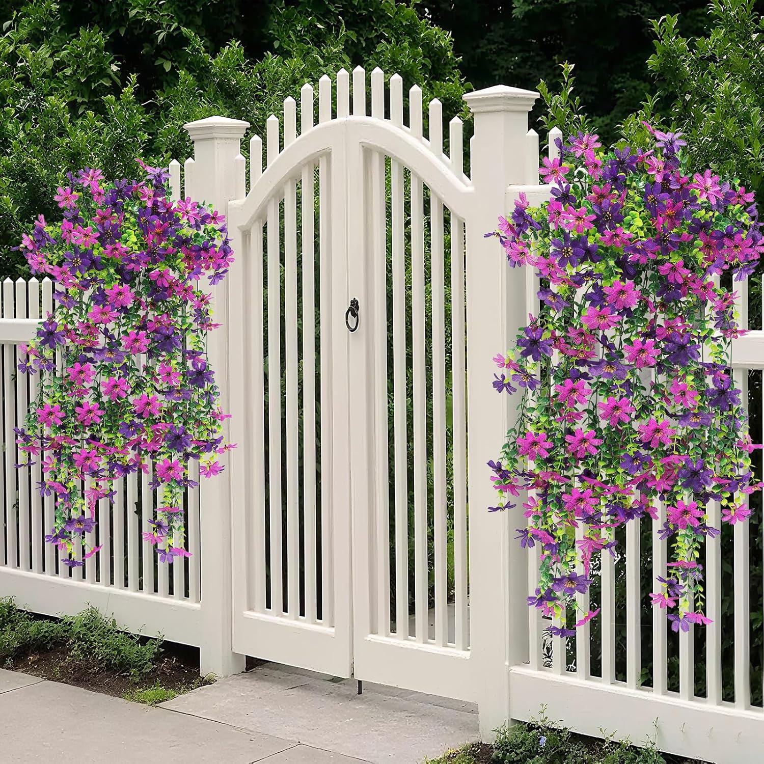 Geegoods Artificial Flowers for Outdoors Decoration, 4Pcs Faux Hanging Mums UV Resistant Realistic Silk Flowers for Outside Patio Porch Garden Yard Balcony Fall Decor