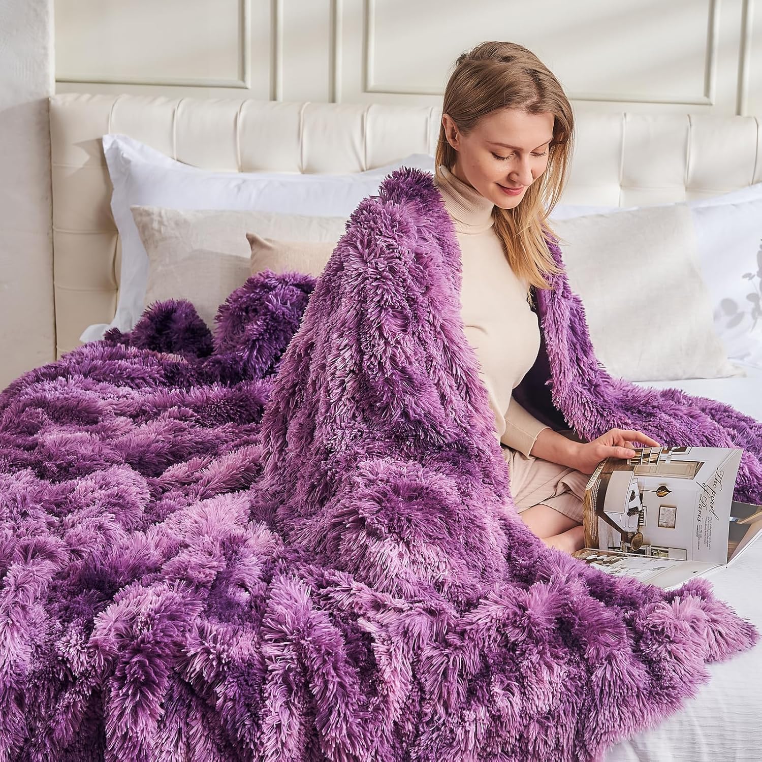 GONAAP Fuzzy Faux Fur Throw Blanket Tie-dye Violet Purple Super Soft Cozy Plush Fuzzy Shaggy Blanket for Couch Sofa Bed (Tie-dye Violet Purple, Throw(50"x60")) - Image 4