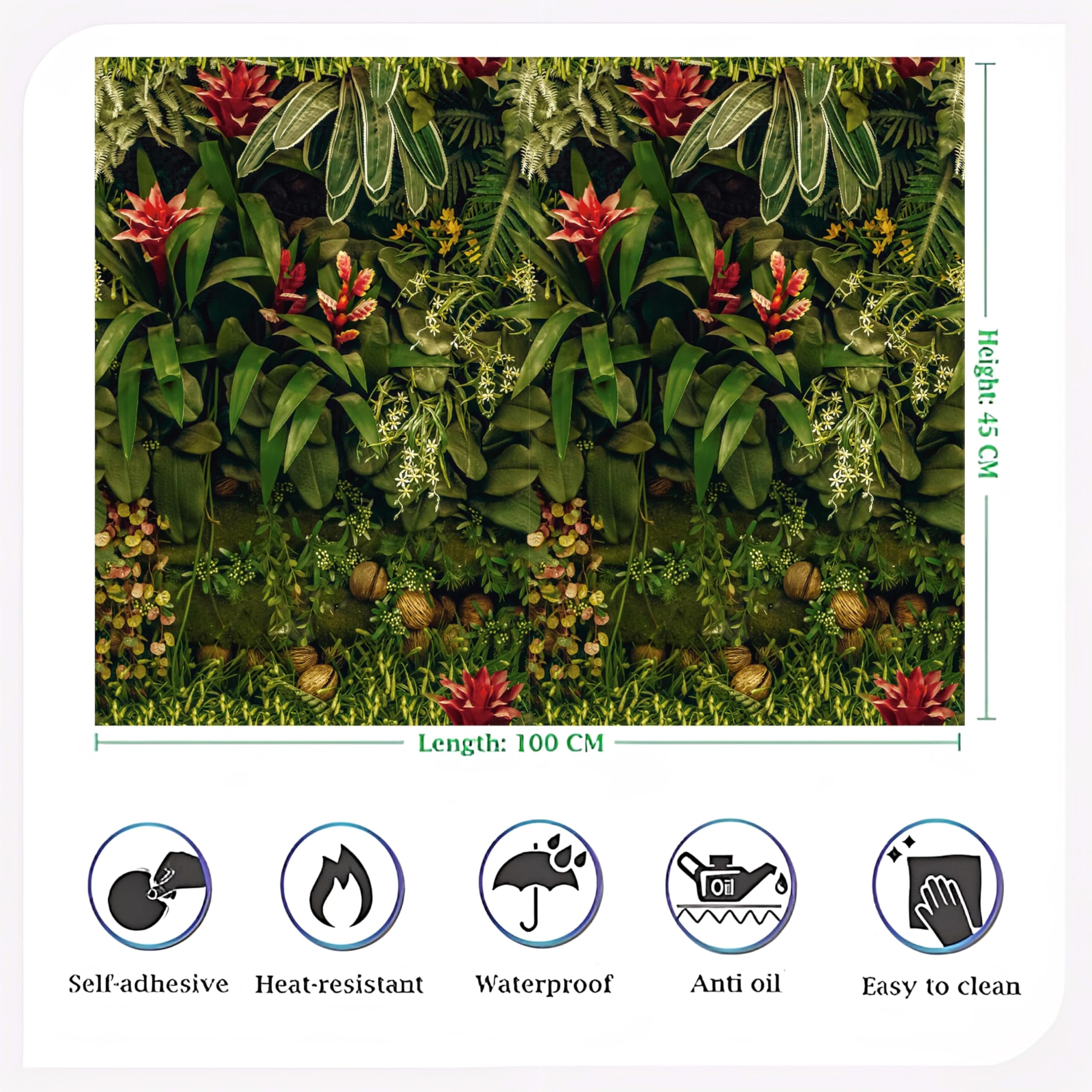 Indian Royals Nature Green Peel and Stick, Self Adhesive, 3D Vinyl Wallpaper for Home Décor (100 x 45 CM)