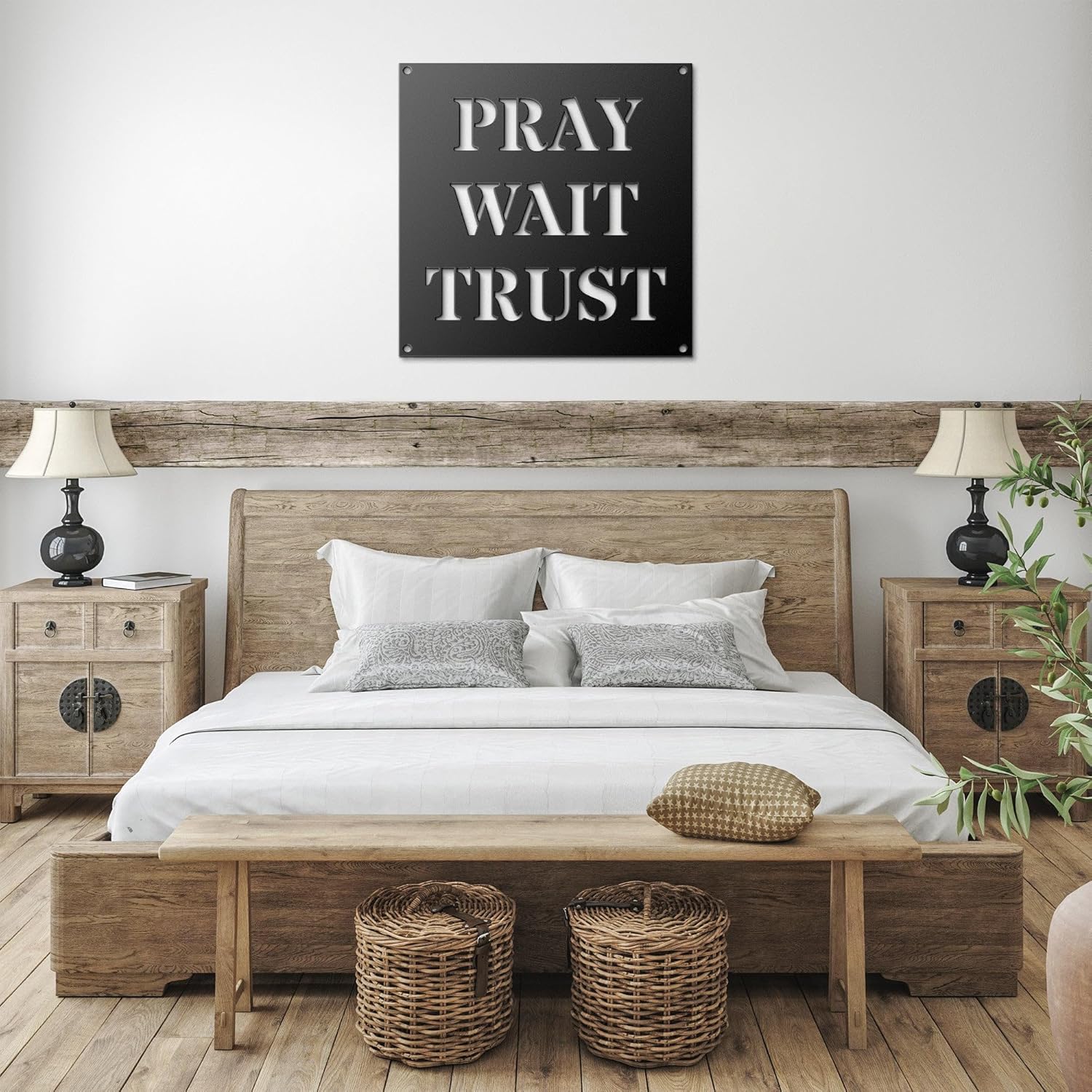 Pray Wait Trust Metal Sign, Answered Prayer Metal Sign, Farmhouse Metal Sign, Door Name Plate Plaque Wall Art Home Decor Metal Sign