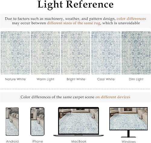 Miniatura 2 de Blue Area Rug 5x7 Machine Washable Vintage Living Room Distressed Non Slip Carpet Traditional Indoor Bedroom Retro Floral Accent Throw Large Rug