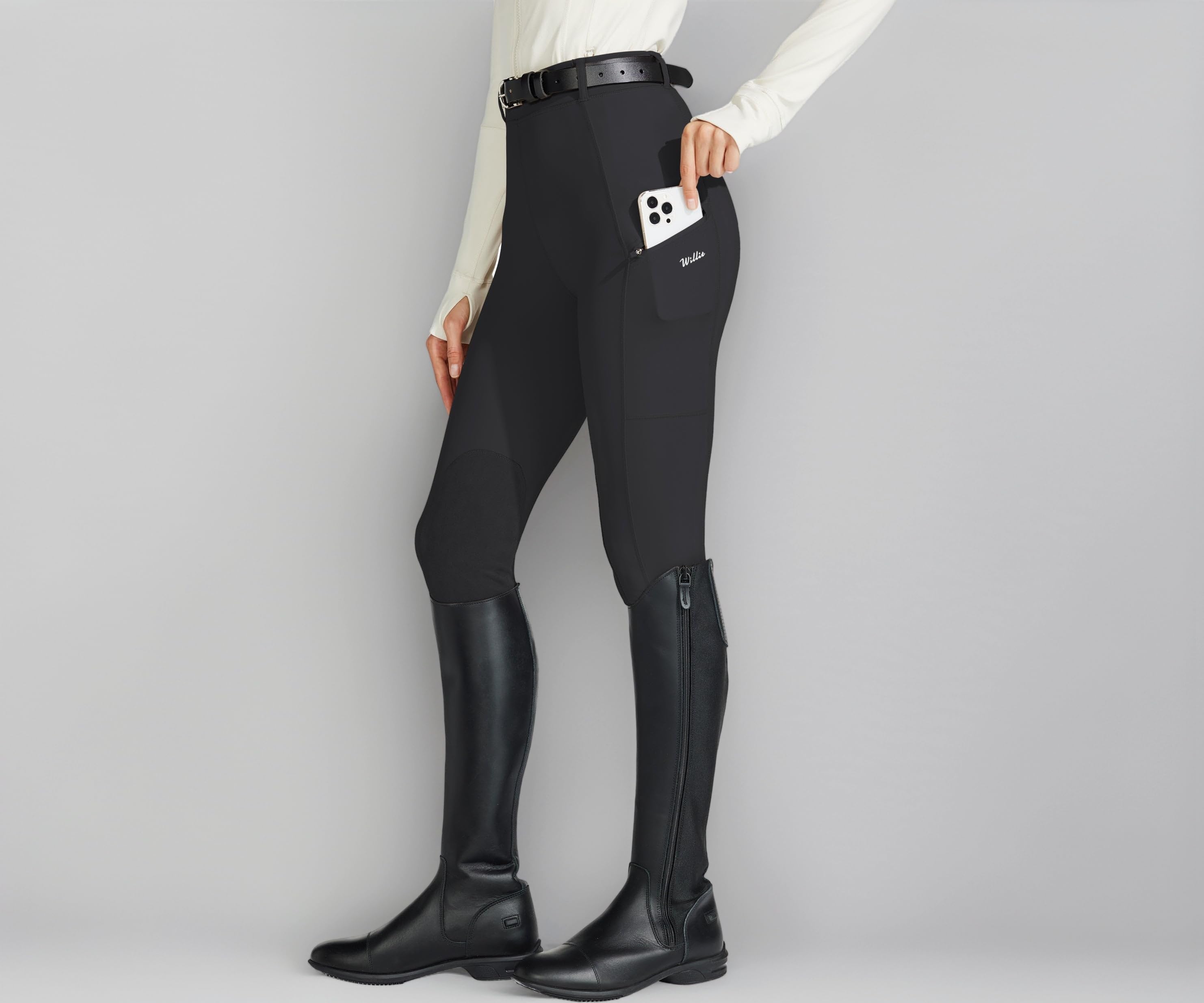 Women's Riding Tights Knee-Patch Breeches Equestrian Horse Riding Pants Schooling Tights Zipper Pockets