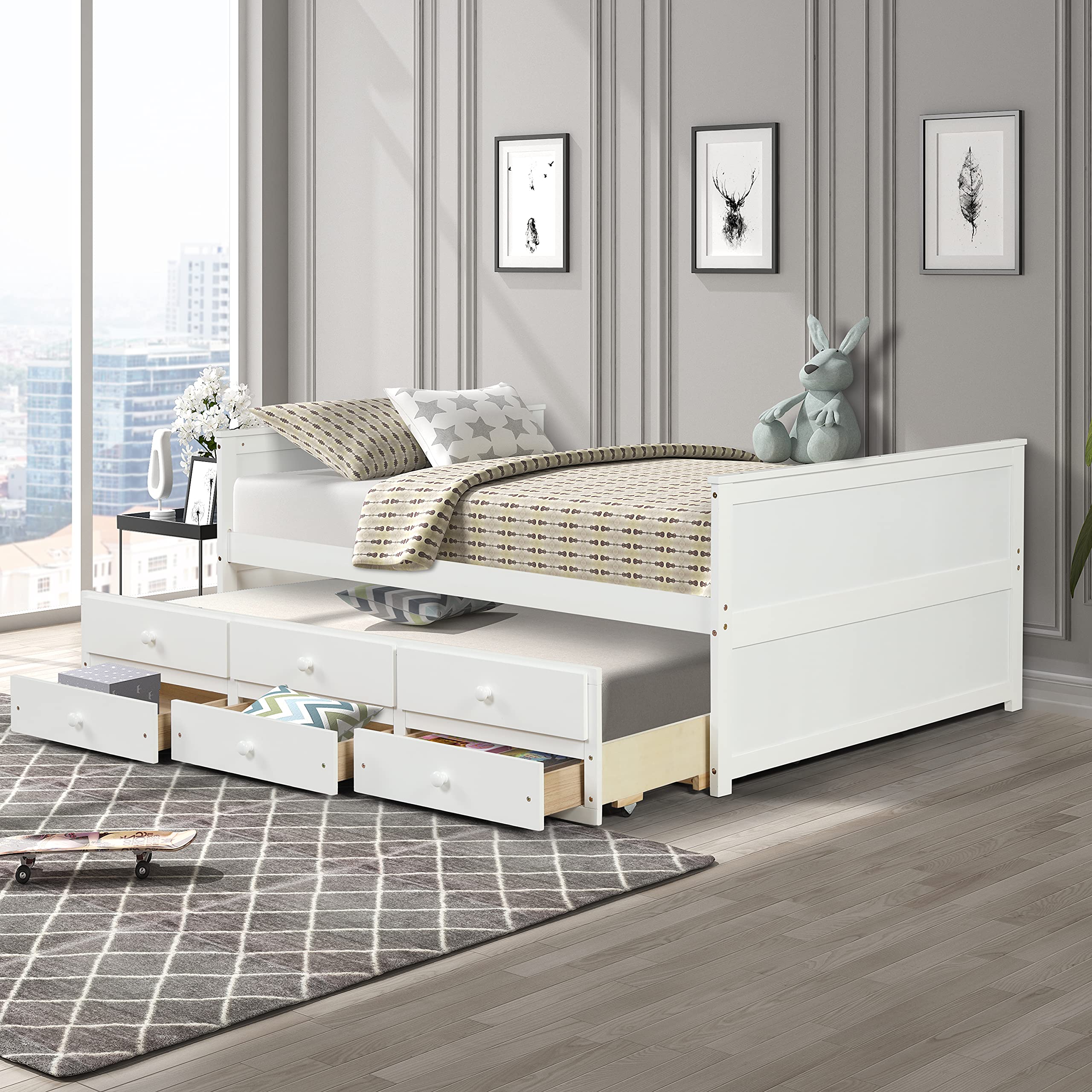 Buy Solid Wood Captain's Bed,Full Daybed with Trundle and 3 Storage