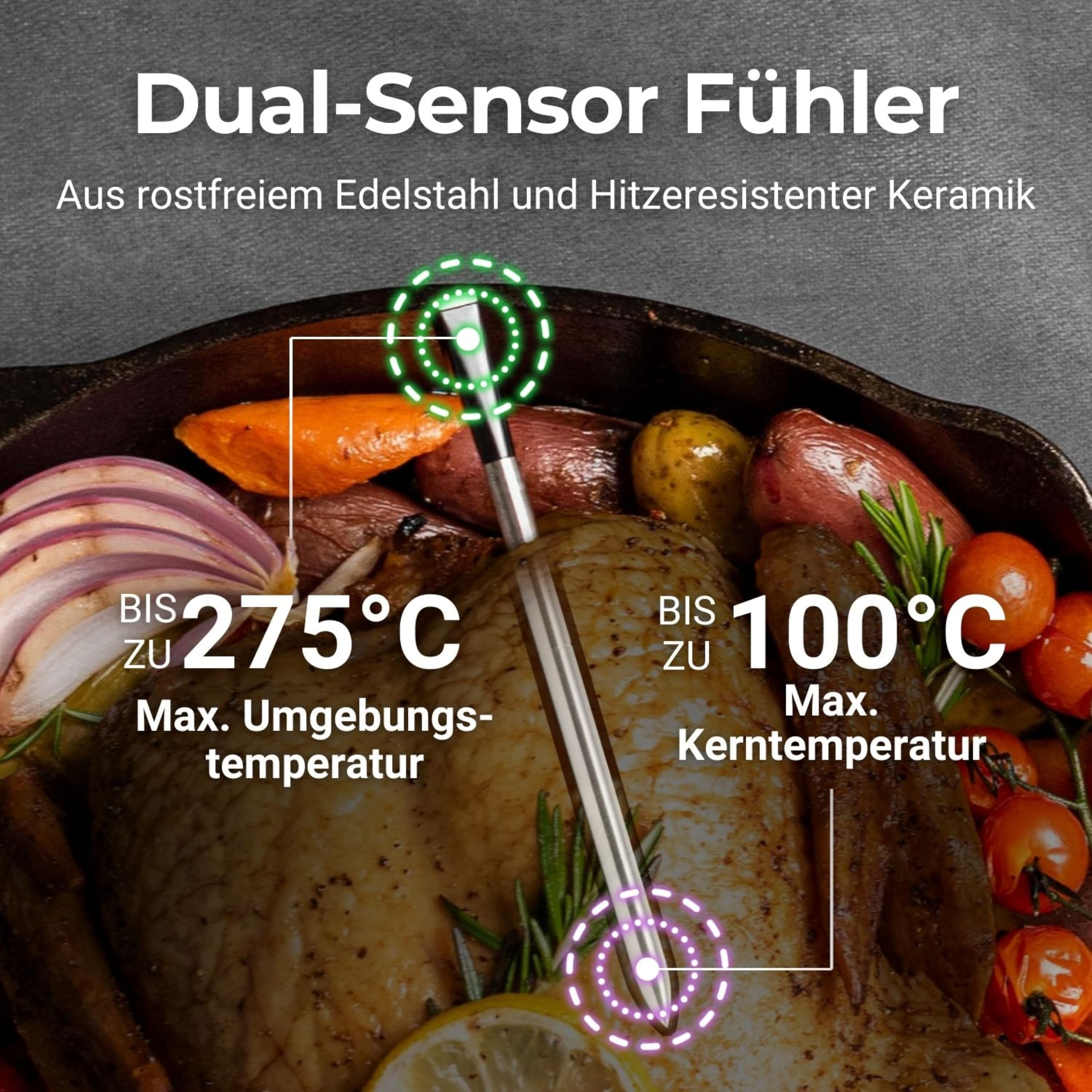MEATER SE: Das Kabellose, Smarte Fleischthermometer mit Bluetooth | Hohe Reichweite | Misst Kern- und Umgebungstemperatur | BBQ, Ofen, Grill, Küche, Smoker, Rotisserie, mit schwarzem Ladegerät