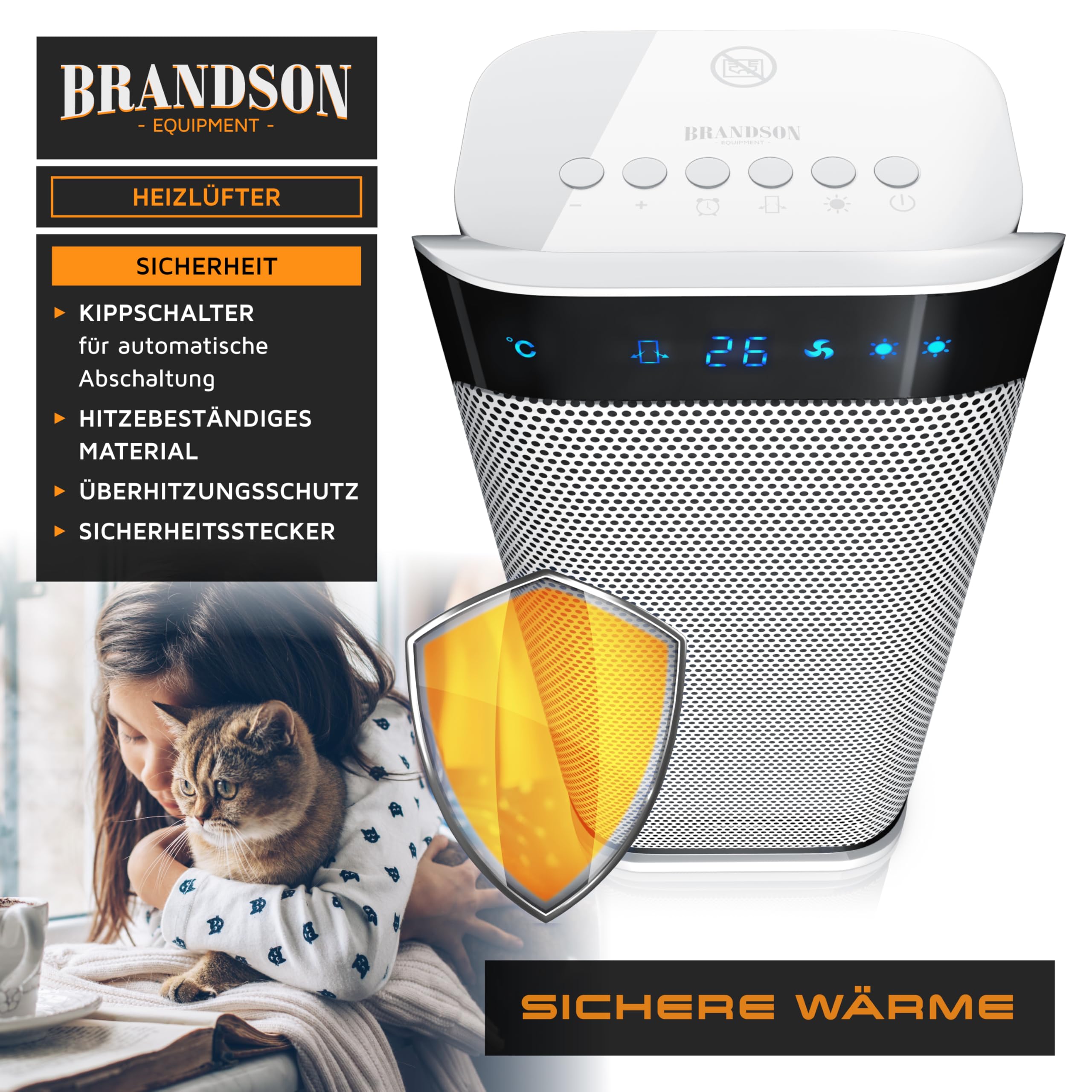 Brandson Heizlüfter 2000 Watt mit Fernbedienung Oszillationsfunktion leise