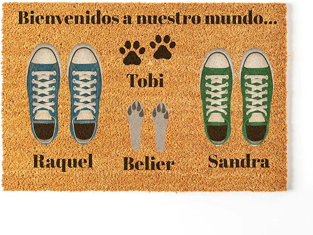 Felpudo Personalizado Familia con Mascotas | 70x40 cm | 100% Fibra de Coco