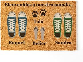 Personalised Door Mat for Home Entrance | Customize Your Door Mat with All Your Family and Pets | 70 x 40 cm | Original and Fun Doormats in 100% Coconut Fibre | Couple + 2 Pets