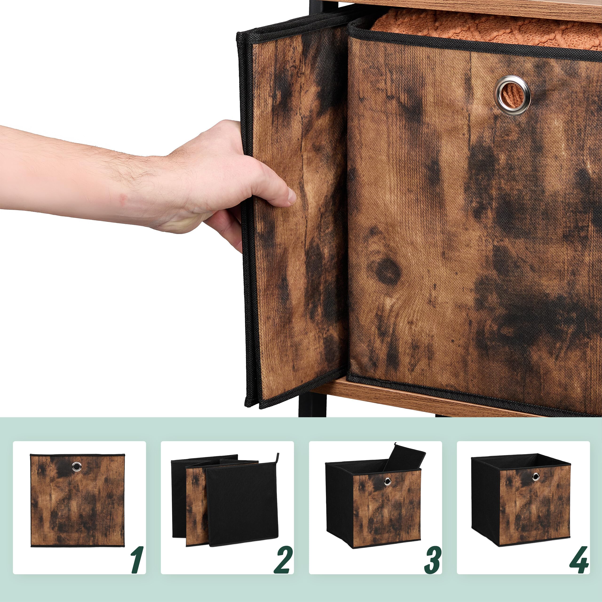 Relaxdays Scatola Portaoggetti, Set 6 Box a Cubo da Scaffale, HLP: 33x33x33 cm, Portagiochi Pieghevole, Nero Marrone