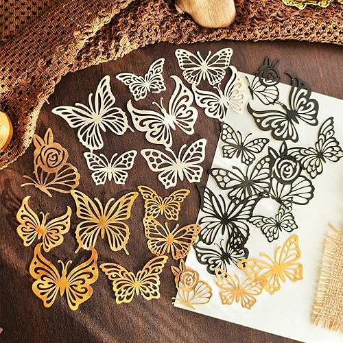 Bomichi 30 PCS Vintage Laser-Cut Butterfly Paper for Scrapbooking, Card