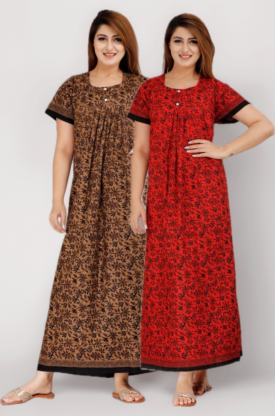Women's Pure Cotton Regular Nighty Rajasthani Nighty Rajasthani Gown Jaipuri Nighty Jaipuri Gown Maxi Gown (Pack of 2 pcs)