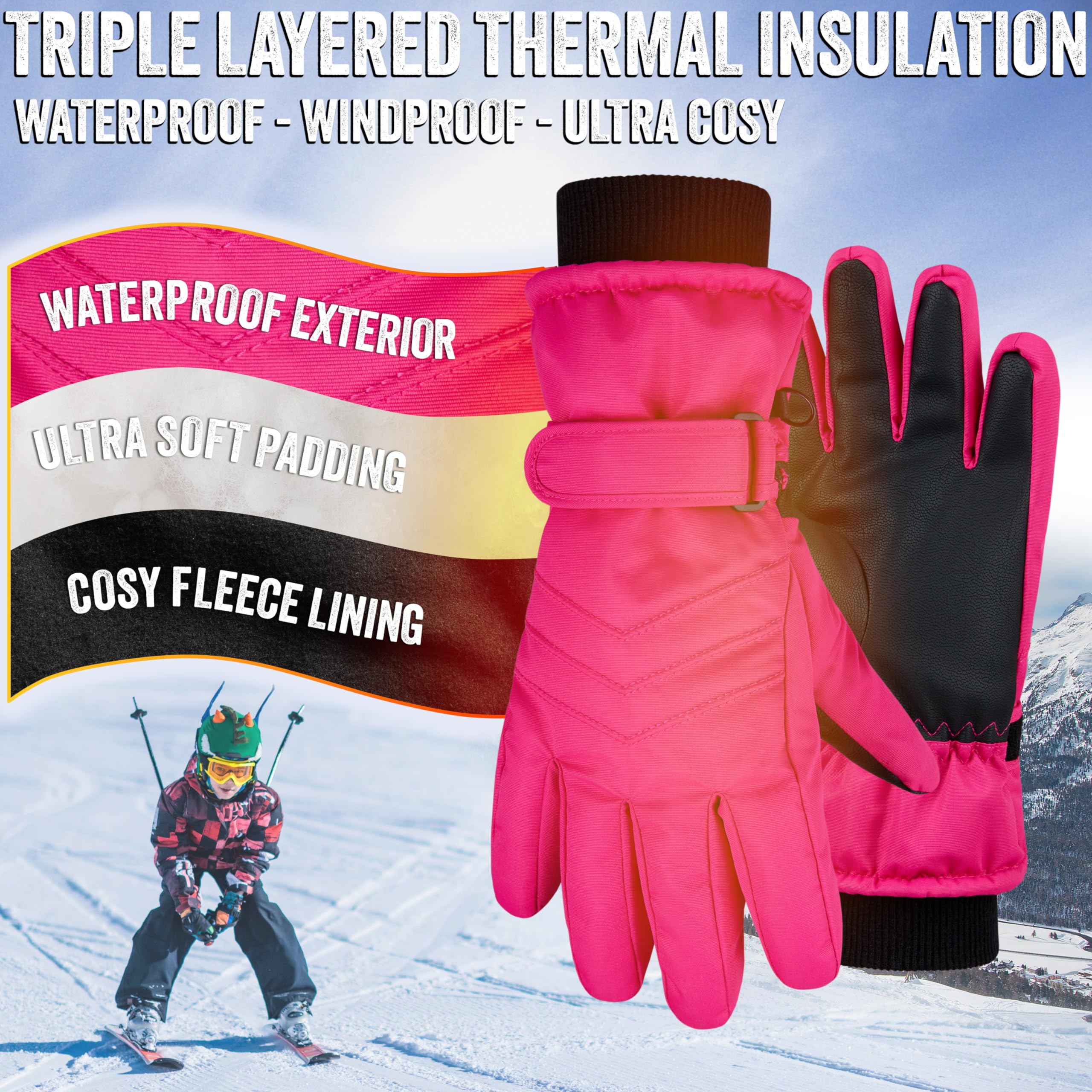 CityComfort Guantes de Esquí para Niñas, Guantes Térmicos Impermeables Táctiles para Niños y Adolescentes 6-15 Años, Guante Invierno Cálido Esquí Snowboard Nieve