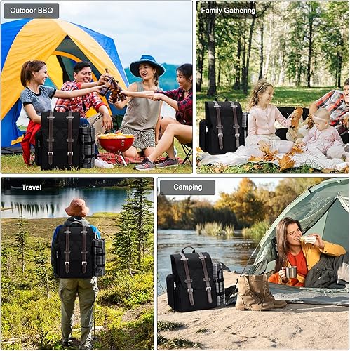 Miniatura 5 de Mochila de picnic para 4 personas con bolsa térmica grande, juego de cesta de picnic con bolsa de vino, manta de picnic impermeable y juego de