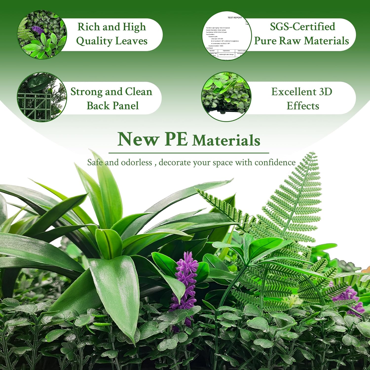 Artificial Greenery Wall Panels: 20''x 20'' 16P UV-Anti Faux Greennery Grass Wall Privacy Backdrop Fence Screen for Garden Fence Covering Privacy, Outdoor Indoor Home Decor