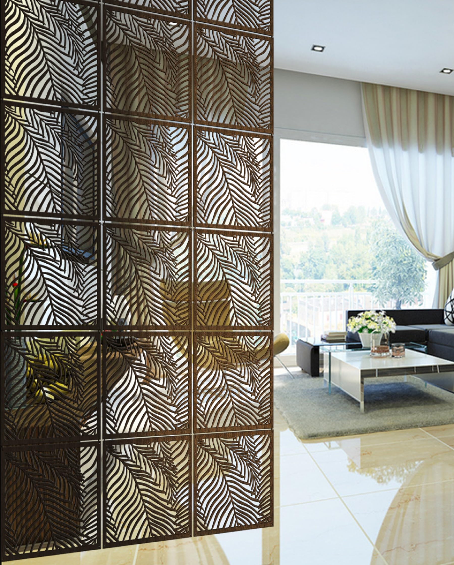 Planet Decor Attractive Hanging DIY Room Divider Decorative Wall Screen Partition for Decorating Living Room Bedroom Office Kitchen Restaurant Bar Hotel and Home Panel Set of 12 (Dark Brown)-image-41
