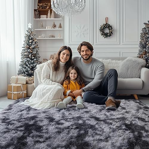 Miniatura 2 de KCHOWUA - Alfombra de 6 x 9 pies para sala de estar, alfombra mullida teñida con teñido anudado gris oscuro para dormitorio, alfombra lavable de