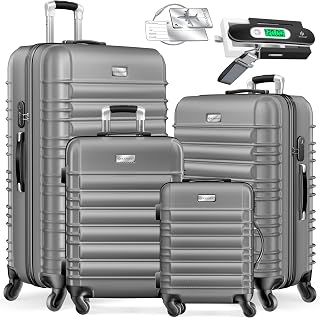 4tlg. Hartschalenkofferset Hartschalenkoffer Reisekoffer Set Reisekofferset Trolley Koffer 4 Rollen ABS-Hartschale Teleskopgriff Inkl. Kofferwaage + Gepäckanhänger Rollkoffer Schloss, S-M-L-XL