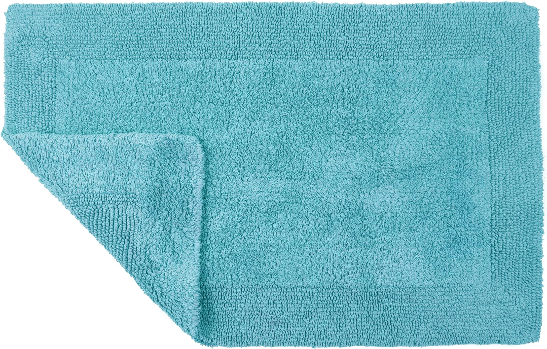 Allure Heavyweight Reversible Bath Mat, 100% Cotton, Super soft, Washable, Large Size 53cm x 85cm (Turquoise)