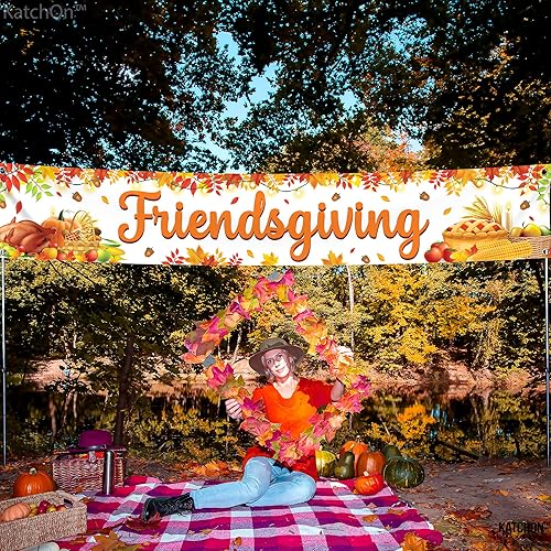 Miniatura 8 de KatchOn, Telón de fondo con texto en inglés Happy Friendsgiving  Xtralarge, 120 x 20 pulgadas  Fondo de pancarta de regalo de amigos  Decoración de