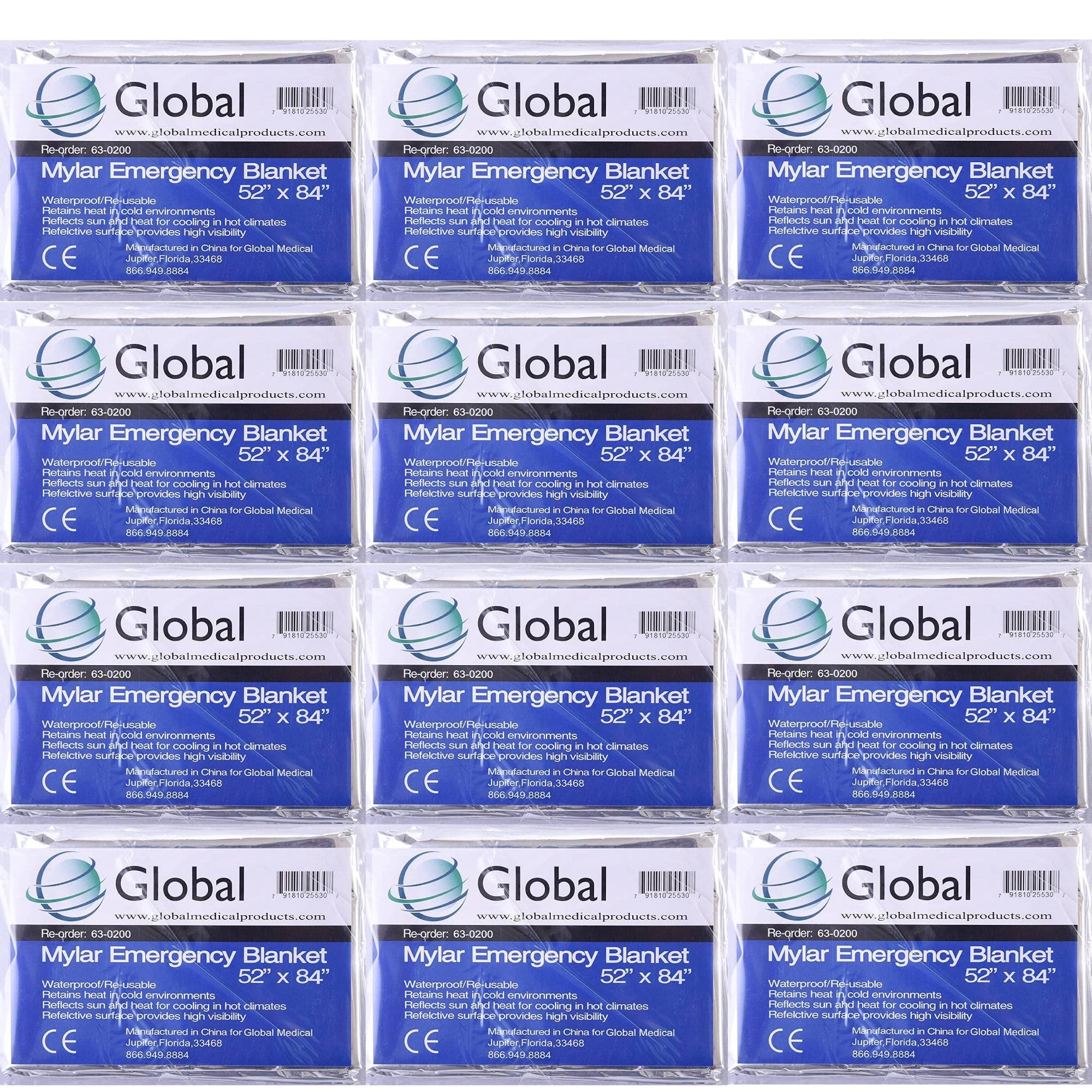 Emergency Mylar Thermal Blankets - Pack of 12 | Survival Space Fire Blankets for Outdoor Adventures, Marathons, First Aid | Waterproof &amp; Windproof