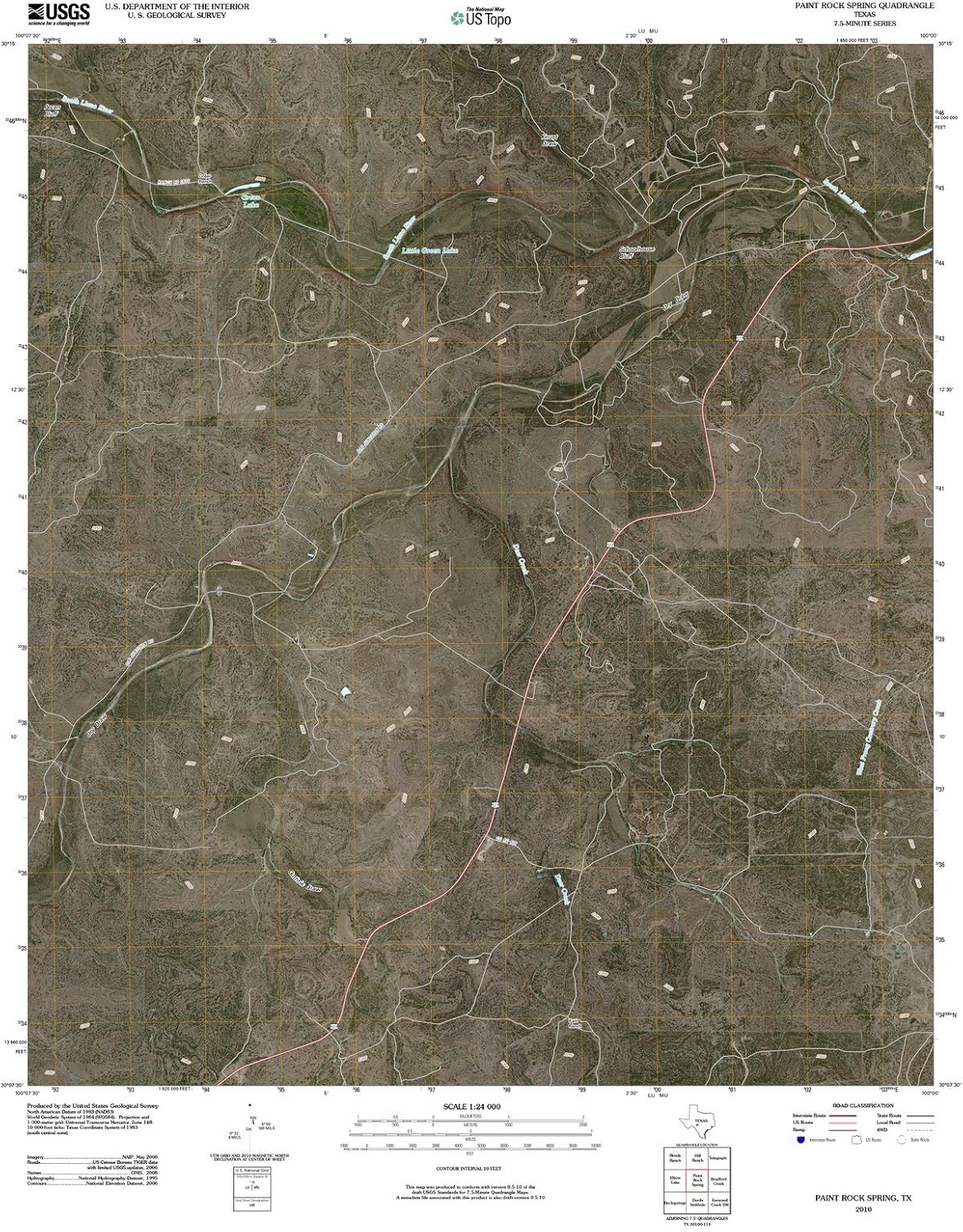 Historic Pictoric Paint Rock Spring Texas USGS Topographic Map Print, 2012, 1:24000, 7.5-Minute Quadrangle, Topo Wall Art Poster - 18in x 24in