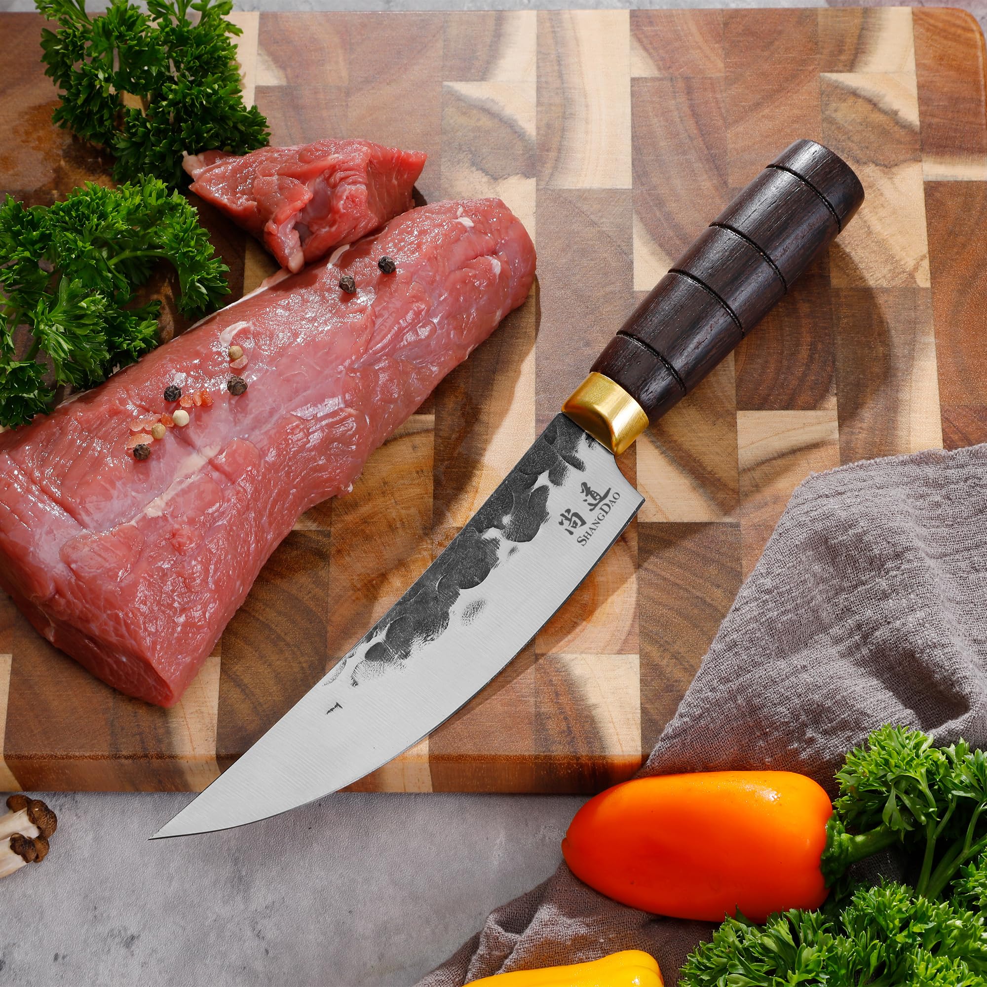 SHANGDAO Coltello da chef, coltello da cucina forgiato nero con lama in acciaio inossidabile altamente elastico, coltello da chef artigianale professionale, impugnatura ergonomica e confezione regalo
