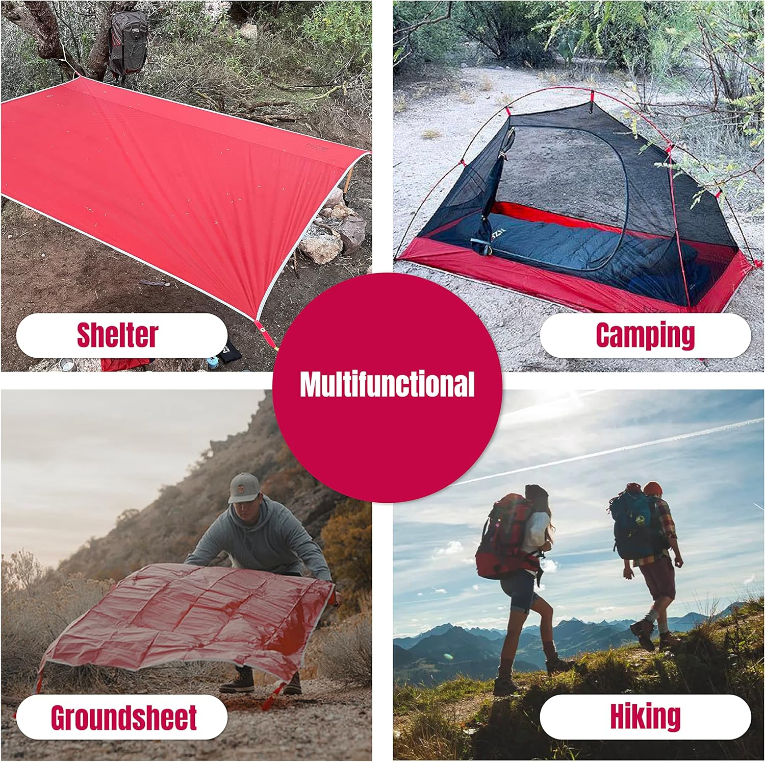 Near Zero Waterproof Camping Footprint - 4.5 Oz Ultralight 20D Ripstop Nylon Multifunctional Tent Ground Tarp for Hiking, Picnic, & Backpacking, Carry Bag Included, 1 Person, Red (6.7 x 2.5 Ft)