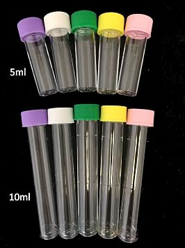 10ml Plastic Test Tubes vials Sample containers Powder Craft with Green Screw caps (100)