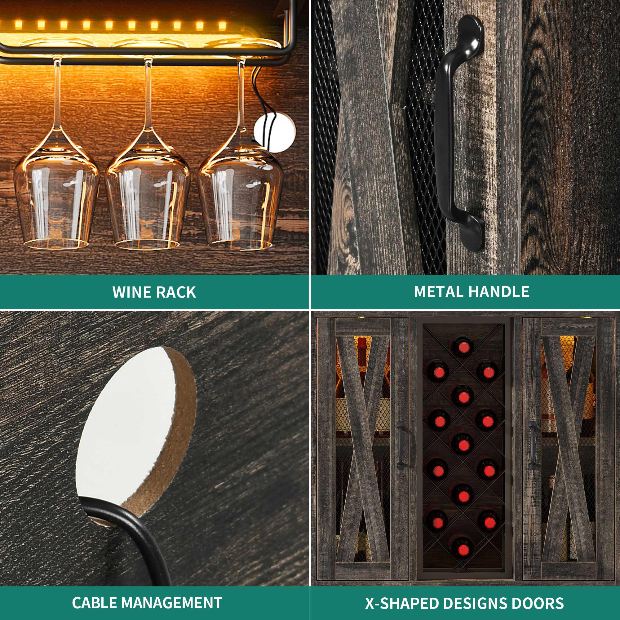 Snapklik.com : YITAHOME Wine Bar Cabinet, LED Farmhouse Liquor Cabinet ...
