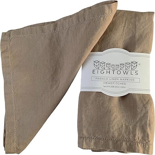 Servilletas de lino con vainica, 20 x 20 pulgadas, servilletas de lino puro lavado a la piedra con esquinas ingletadas, 100% lino francés, lavables