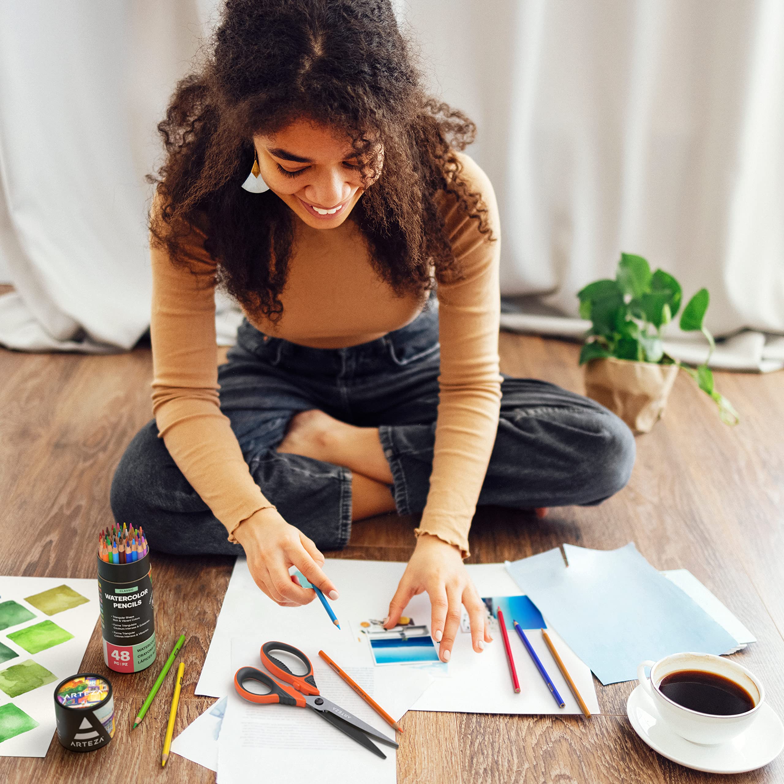 ARTEZA Watercolor Colored Pencils For Adult Coloring, Set of 48 Presharpened, Triangular-Shaped Drawing Pencils for Teens, Art Supplies for Sketching and Painting - Image 7