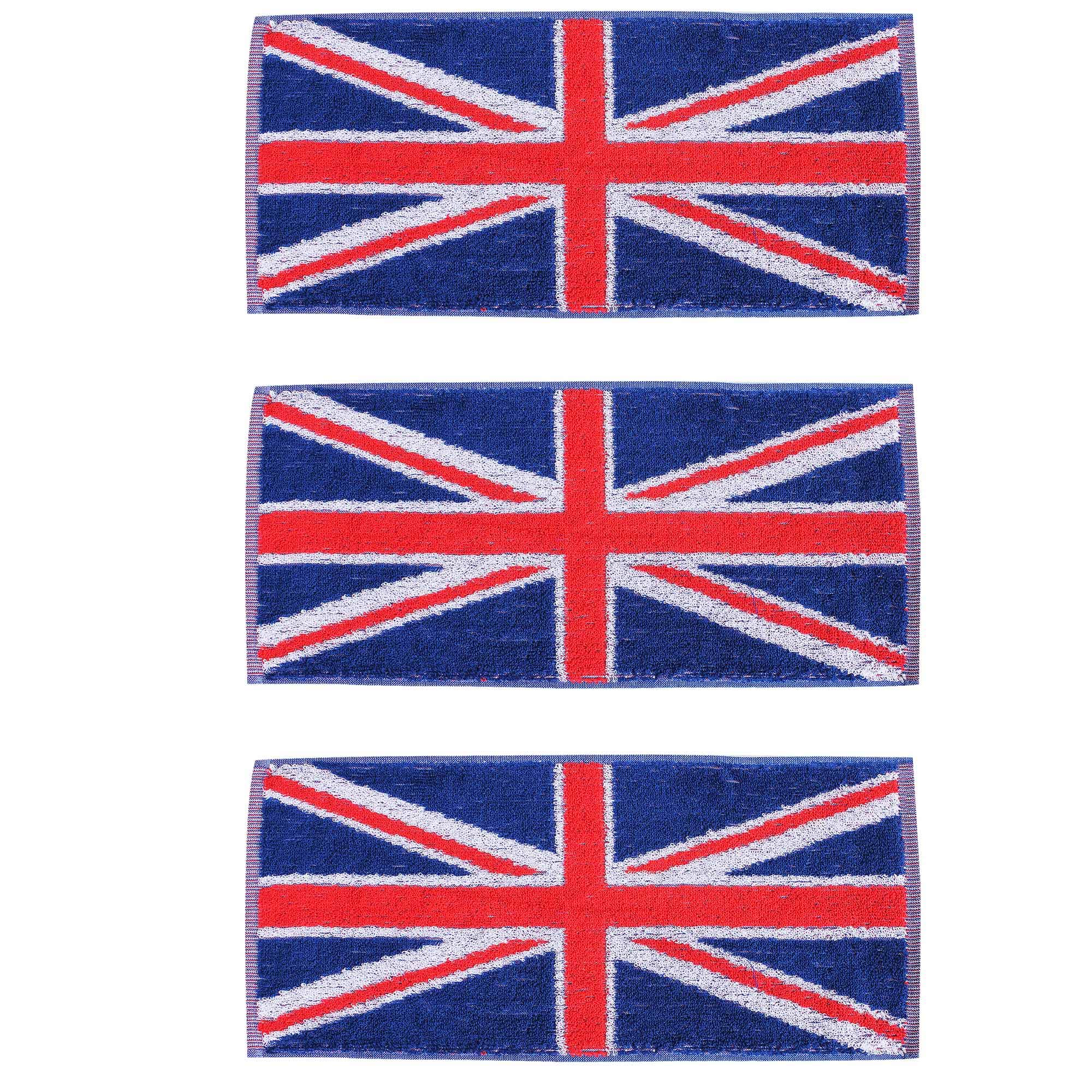 United Kingdom Union Jack Bar Towels (Set of 3) - 100% Cotton, Royal Street Party Towels, Flag Design, 50cm x 23cm