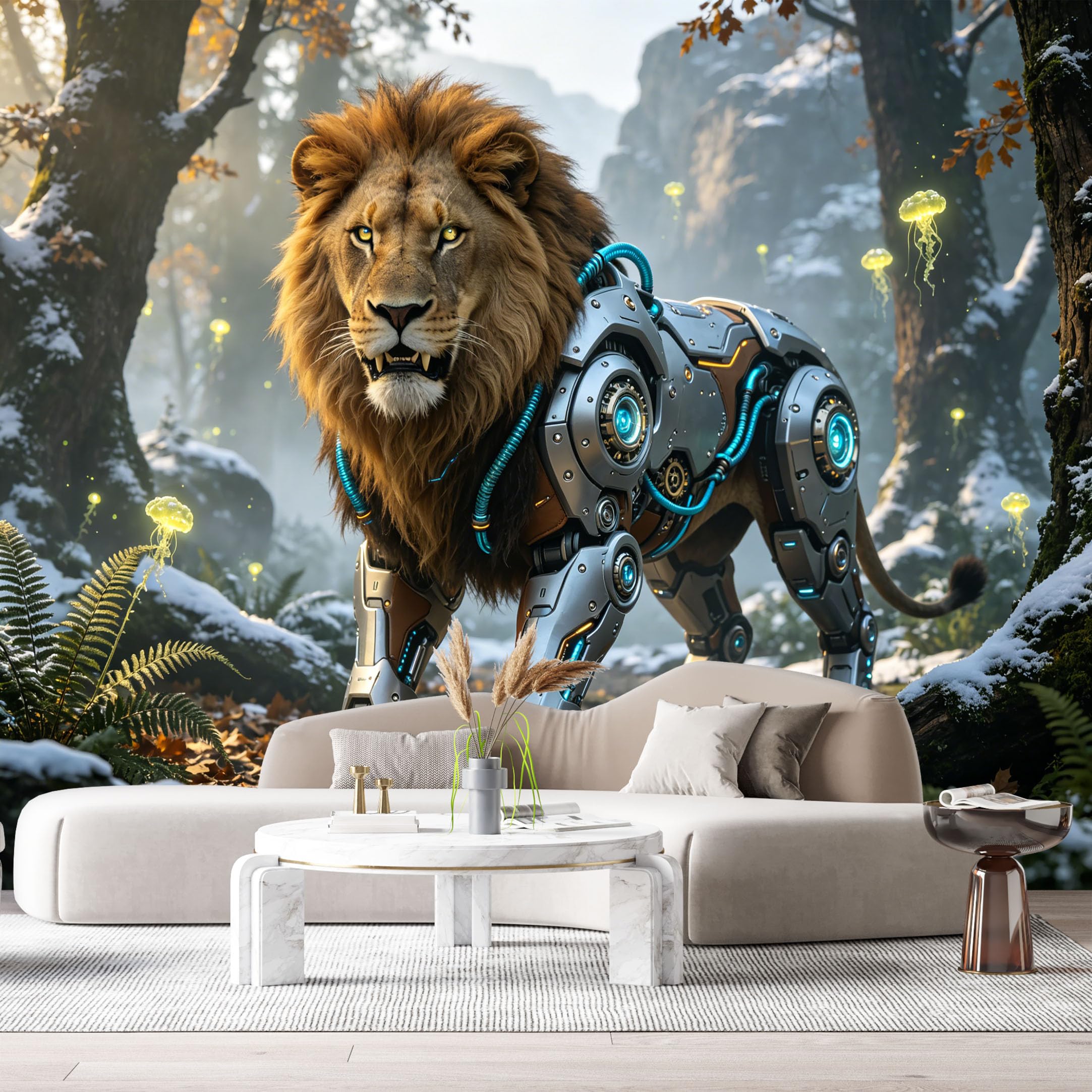 Custom Size Wall Mural Cybernetic Lion Mechanical Armor SciFi Jungle SelfAdhesive Art Prints Removable Large Wallpaper Boy Bedroom Esports Room Game Room Tenant Room Studio