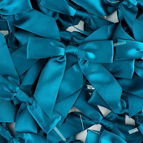 Miniatura 7 de AIMUDI Lazos giratorios para bolsas de golosinas de 3.5 pulgadas, lazos de satén azul turquesa para manualidades, lazos prefabricados con lazos