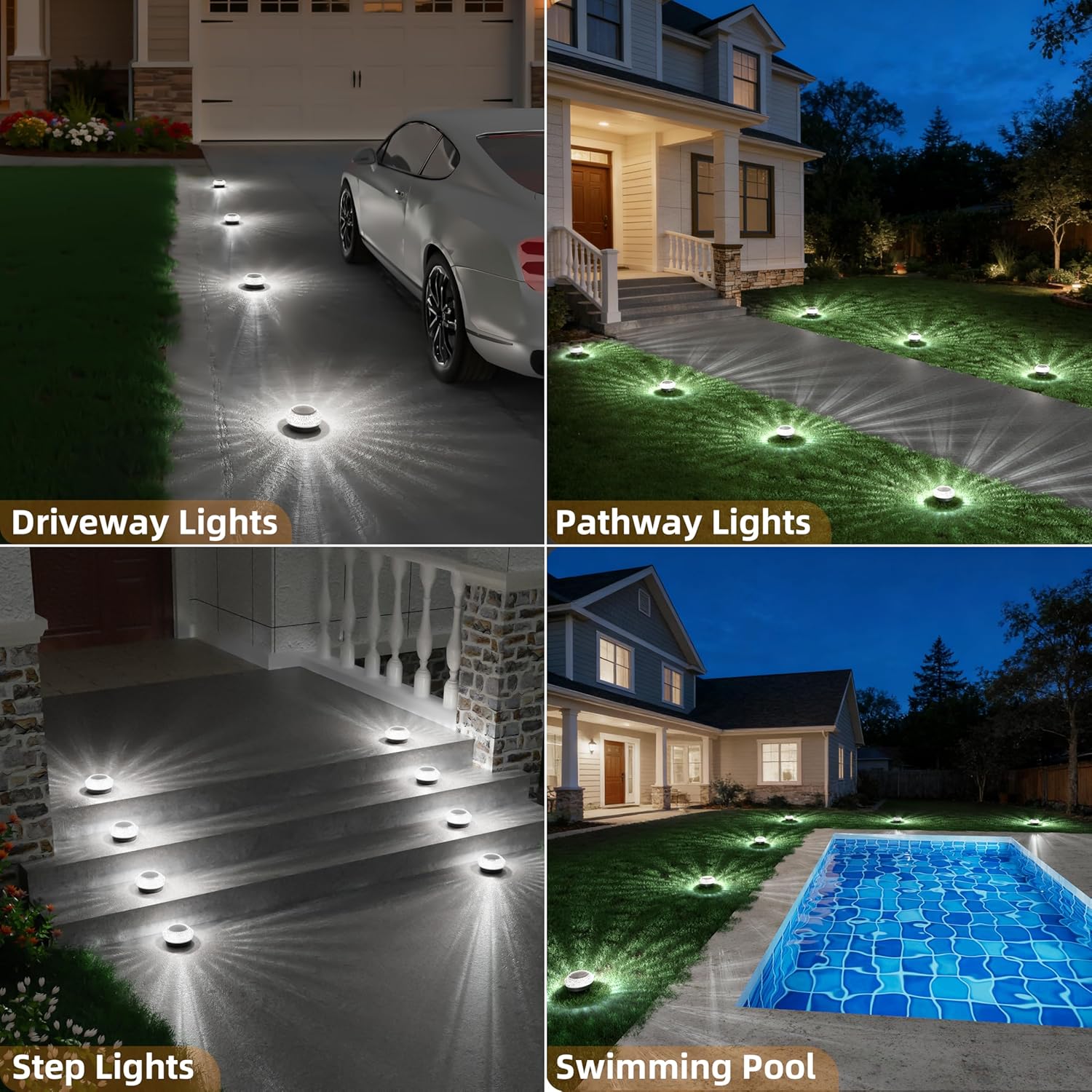 VOLISUN Solar Ground Lights Outdoor,8 Pack Flat Solar Pathway Lights,IP67 Waterproof Solar Powered Disc Lights,Landscape Lighting for Garden Yard Walkway Patio Driveway,Cool White
