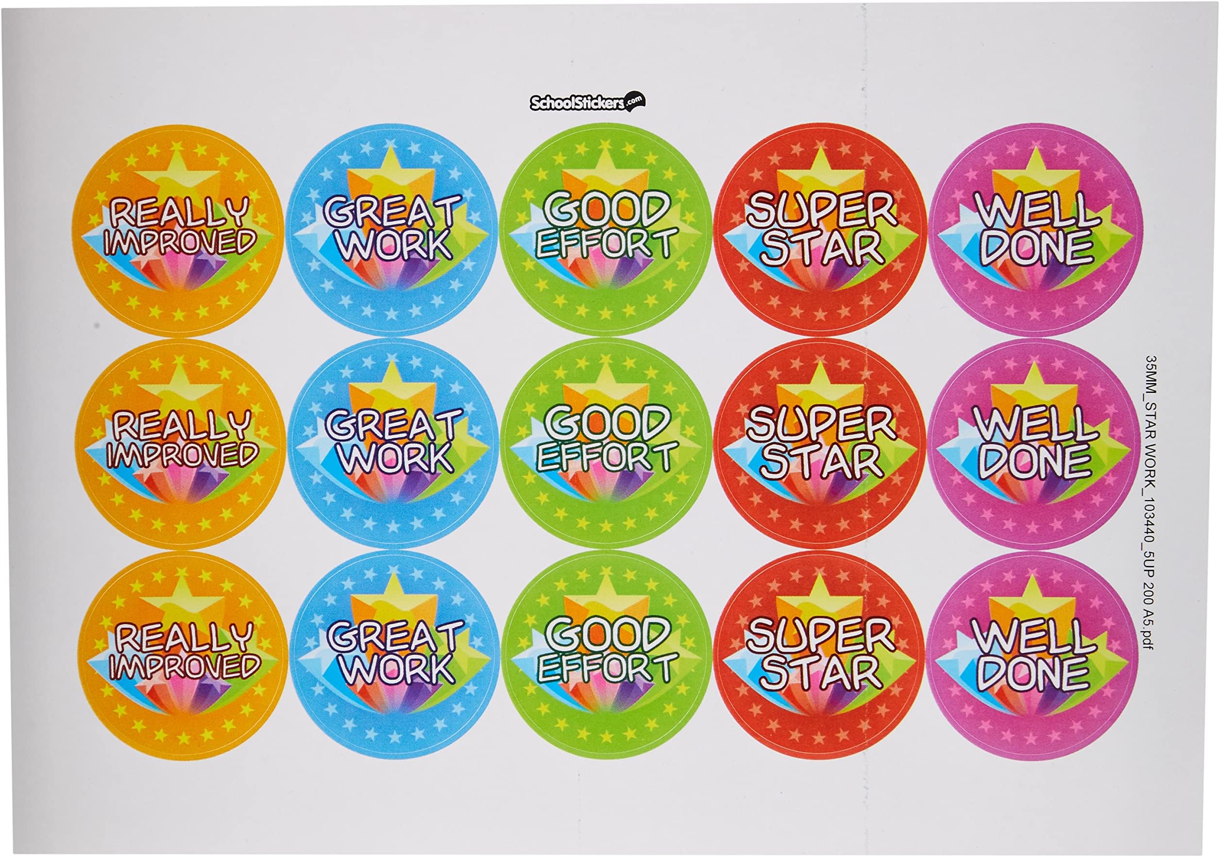 School Stickers Star Work Praise Stickers