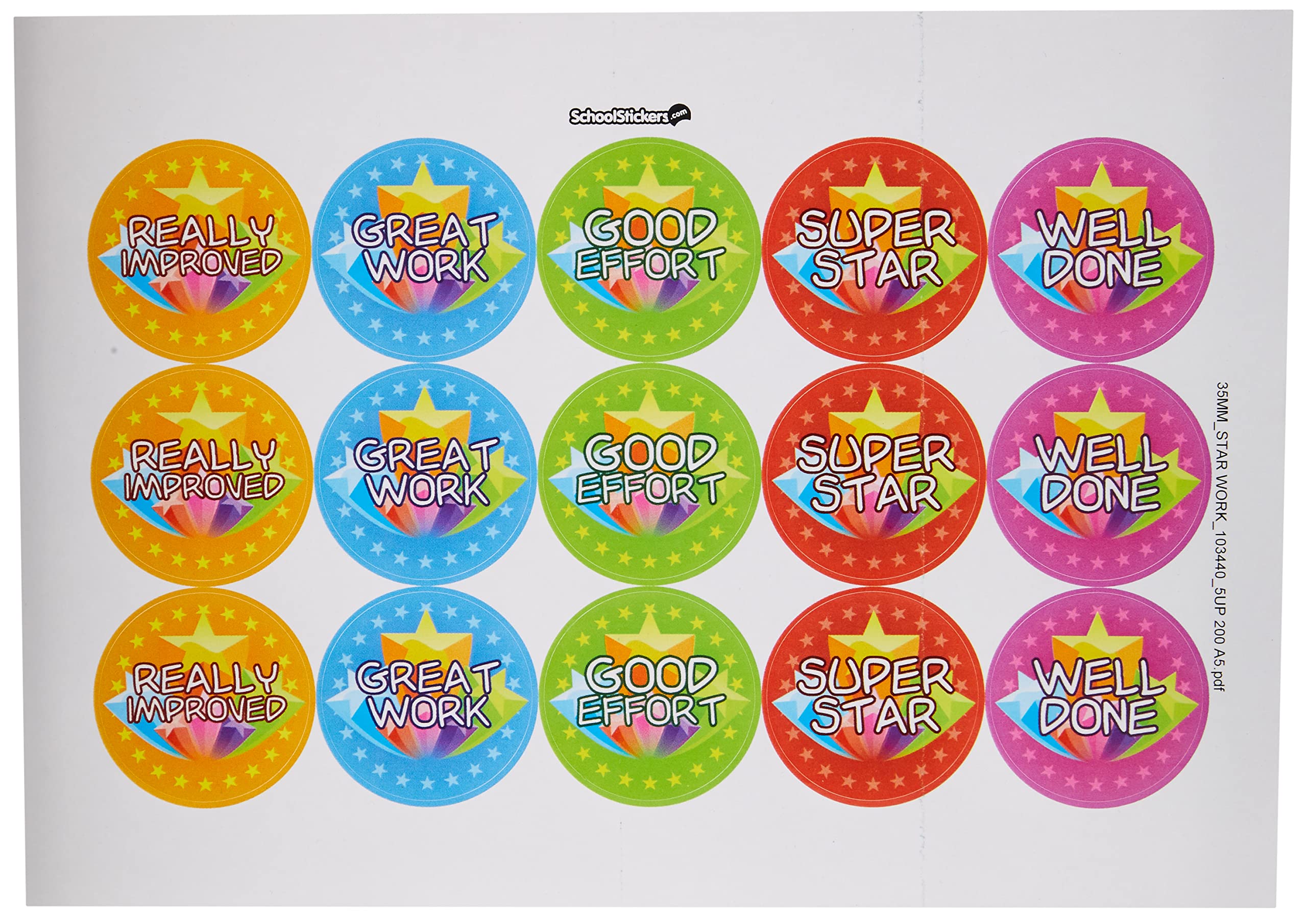 School Stickers Star Work Praise Stickers