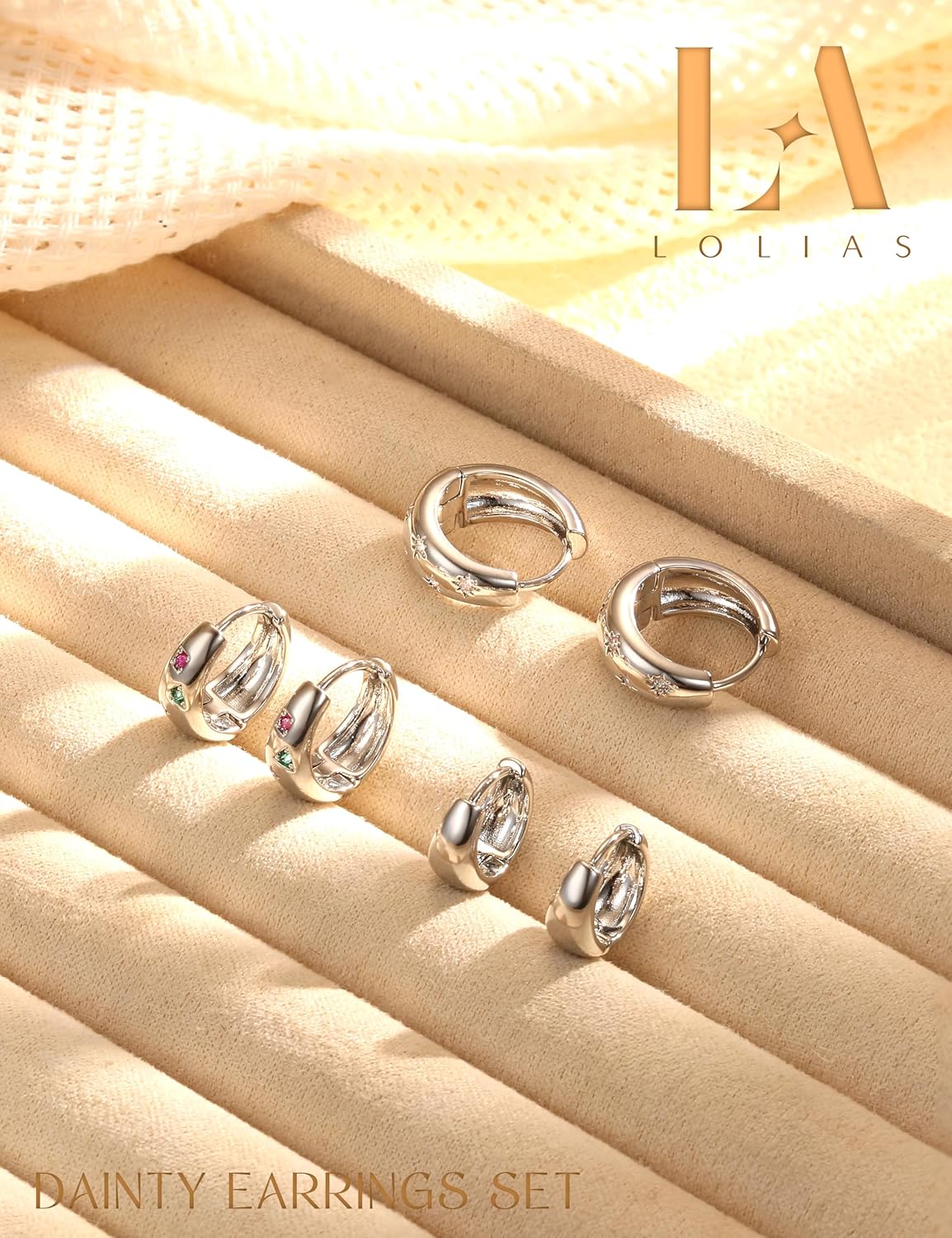 14K Gold Plated Hoop Earrings Set for Women - 3Pairs Chunky 14K Gold Plated Silver Huggie Earrings Small Earrings Lightweight Hypoallergenic MultiColored CZ Hoop Earrings Stacks for Multiple Piercing - Image 8