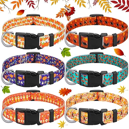 6 piezas de collar de perro de otoño de Acción de Gracias para cachorros, extrapequeños, medianos y grandes, de nailon, ajustable, ligero, básico,