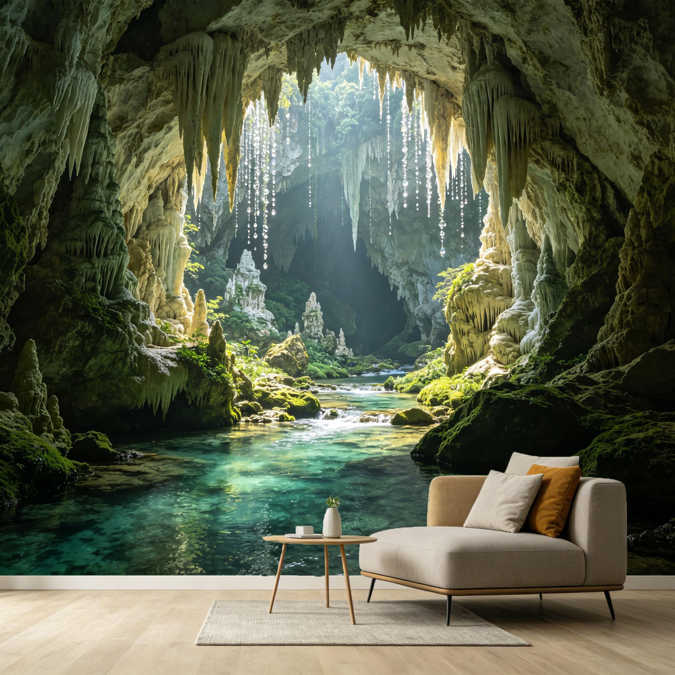Custom Size Wall Murals Underground Cave Landscape 3D Trompe Loeil Stalactite Stream SelfAdhesive Wall Fabric Removable Large Wallpaper for Photo Living Room
