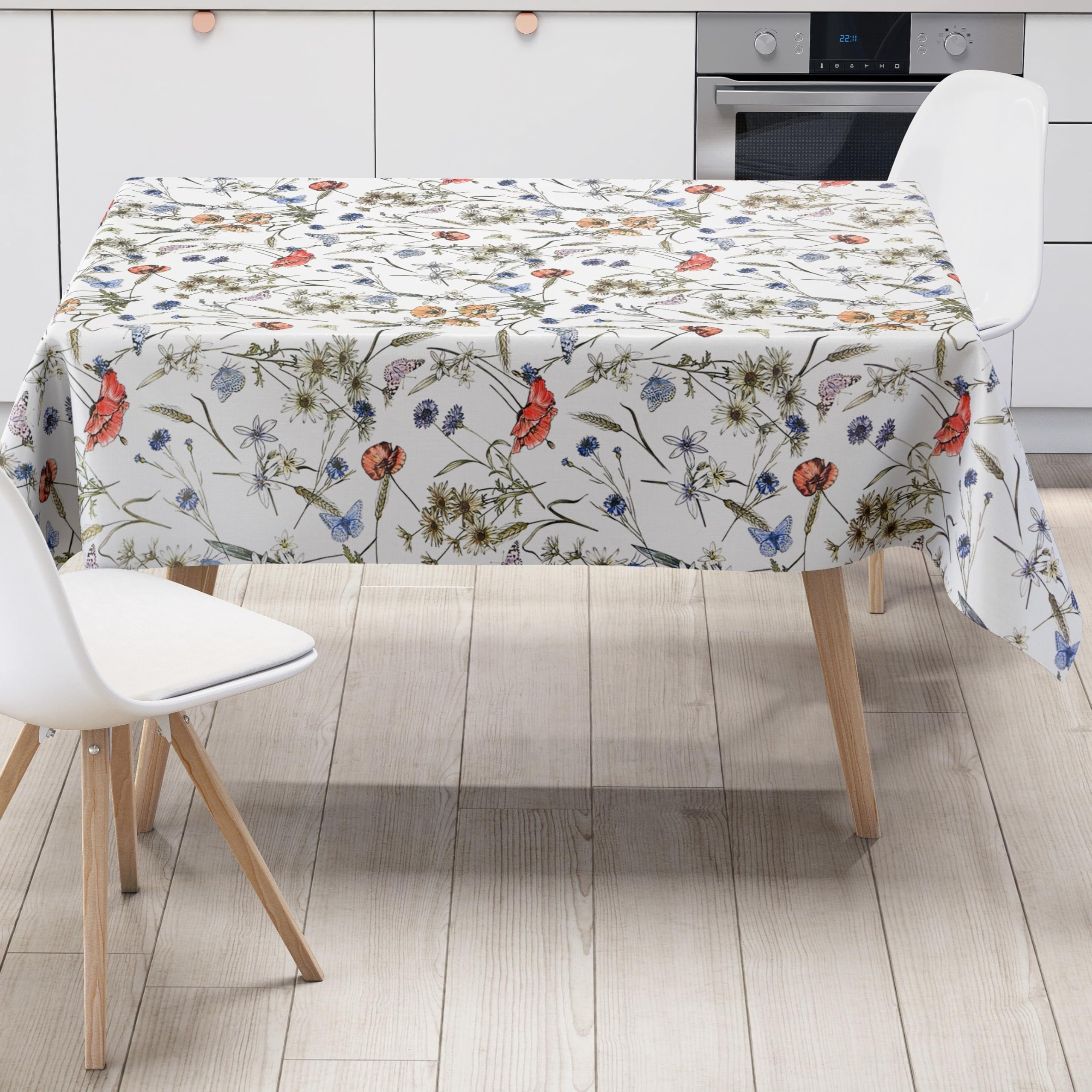 Wachstuch Tischdecke 06394-03 Sommerwiese Mohnblumen Schmetterlinge - Größe und Form frei wählbar + knickfreier Versand + gerollt auf Papphülse