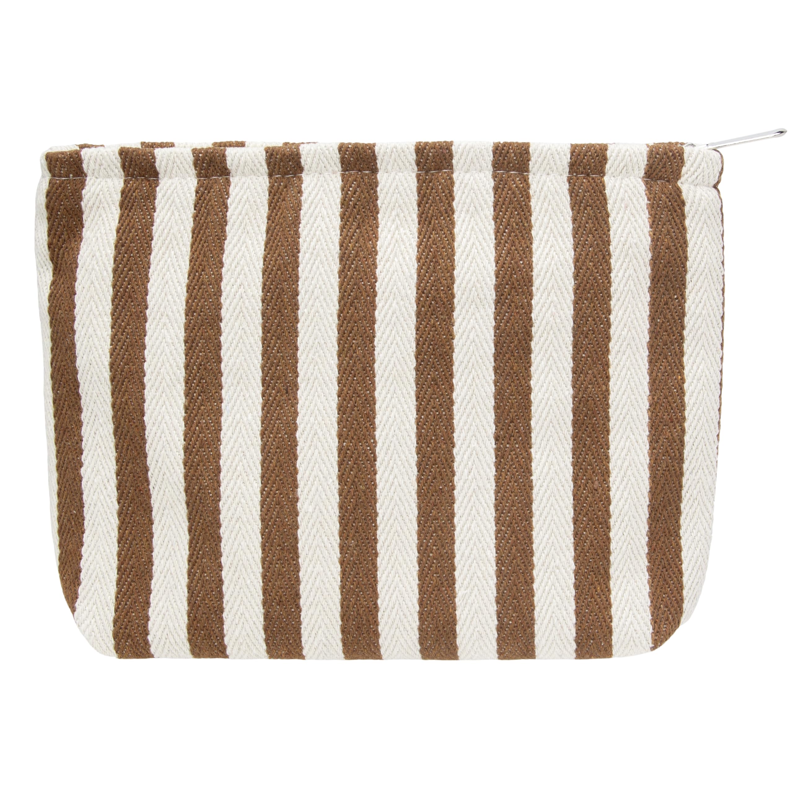 PAZIMIIK Makeup Bag Large Cotton Zipper Pouch for Purse Travel Canvas Make Up Organizer for Women Cosmetic,Stripe Coffee