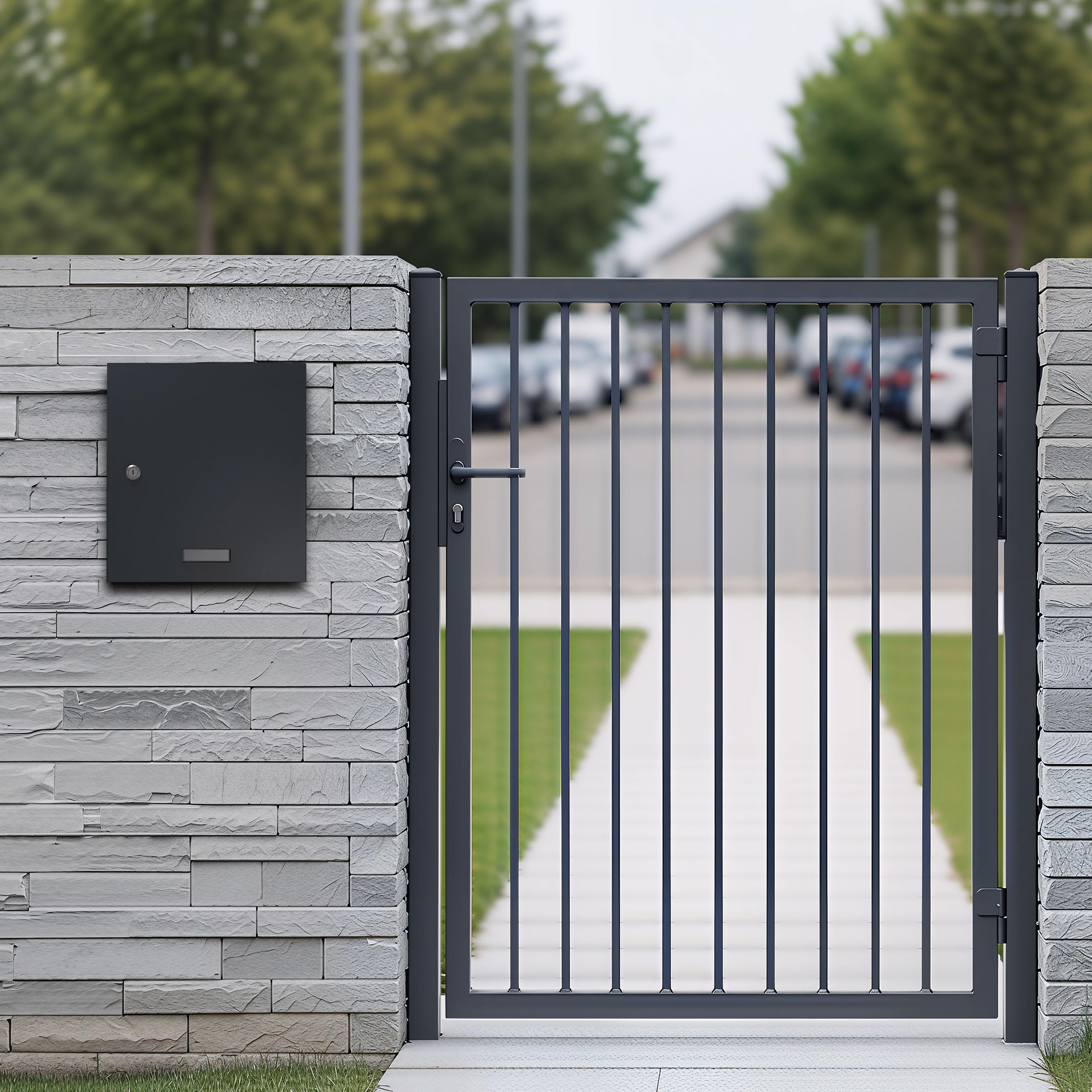 Sillar Buzón Empotrado en Pared Antracita con Placa para el Nombre | Caixa de Correo Exterior de Acero Galvanizado con Marco de Cobertura | Tapa Doble | 33 x 35 x 19-26 cm | Cerradura y 4 Llaves