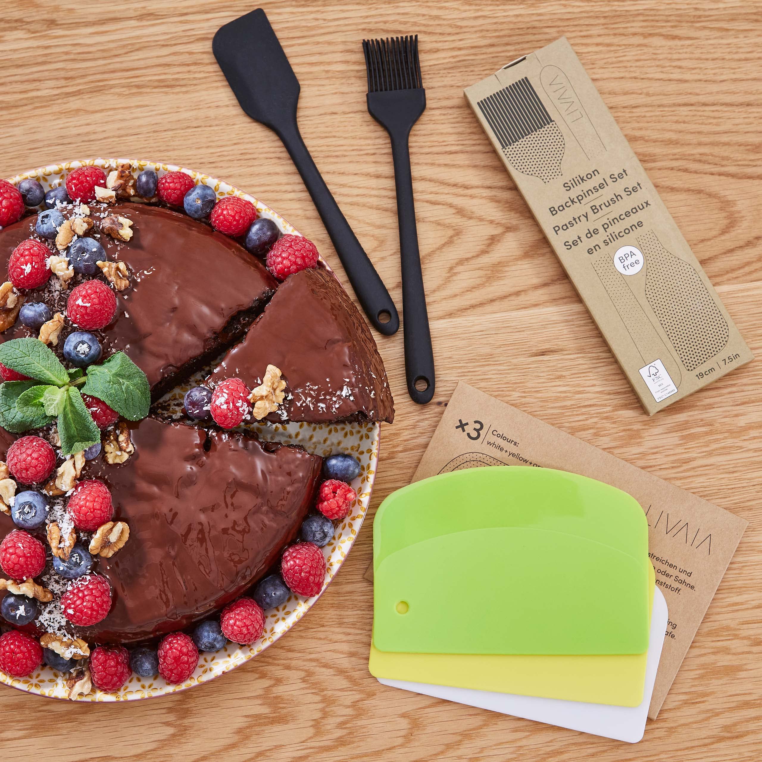 Set de 2 pinceaux de cuisine en silicone : Un pinceau à pâtisserie de 19cm et une spatule en silicone - Kit de 2 ustensiles de cuisine - LIVAIA