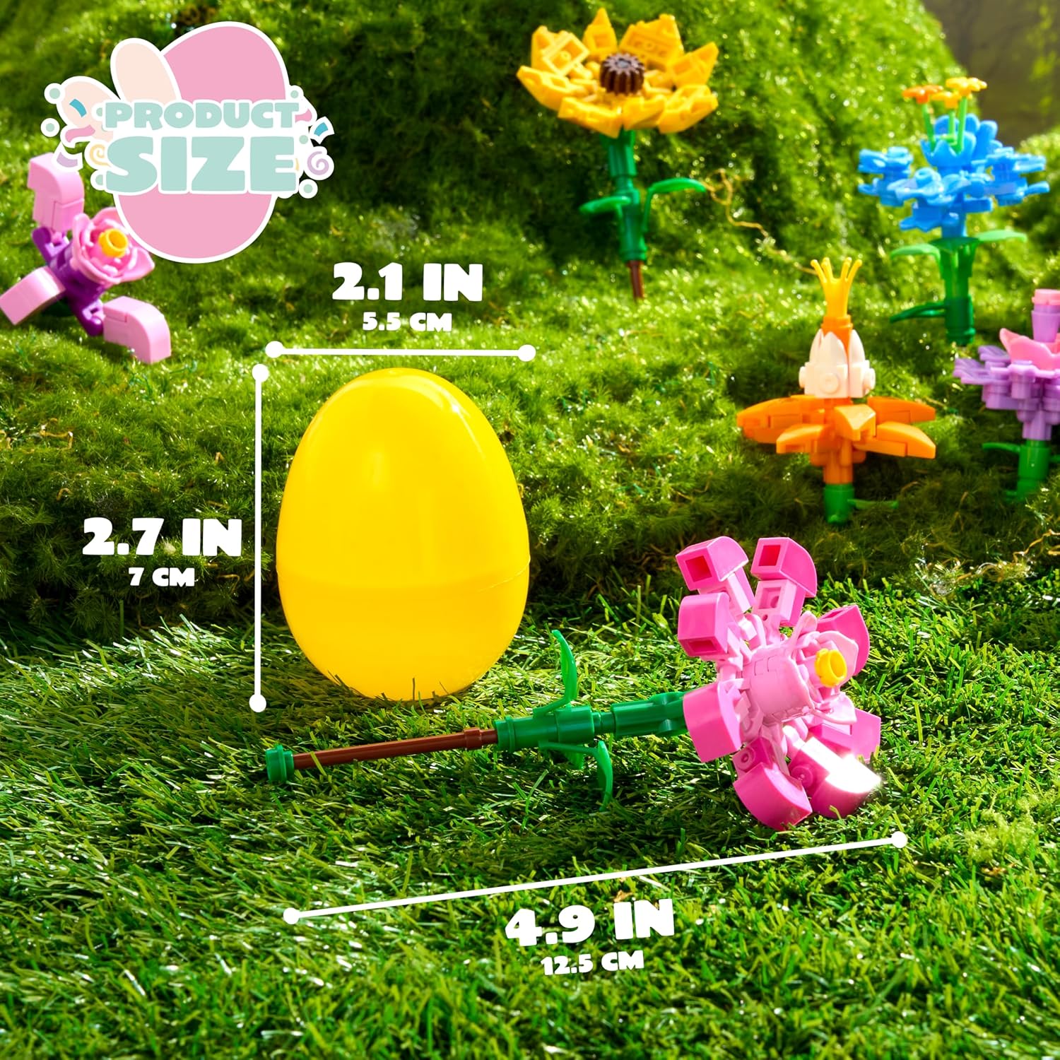 JOYIN 12 Pcs Easter Flower Building Blocks Eggs, Prefilled Plastic Easter Eggs with Building Brick Blocks for Basket Stuffers Toys, Egg Hunt for Boys Girls, Party Favors