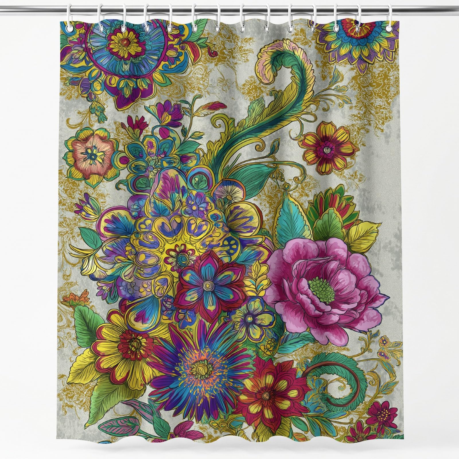 Générique Rideau Douche Luxueux Floral, Rideau de Douche 180 x 200 cm Anti Moisissure Tissu Lavable Romantique Pivoine Liane Rideaux Salle de Bain Baignoire avec Crochets, Vert