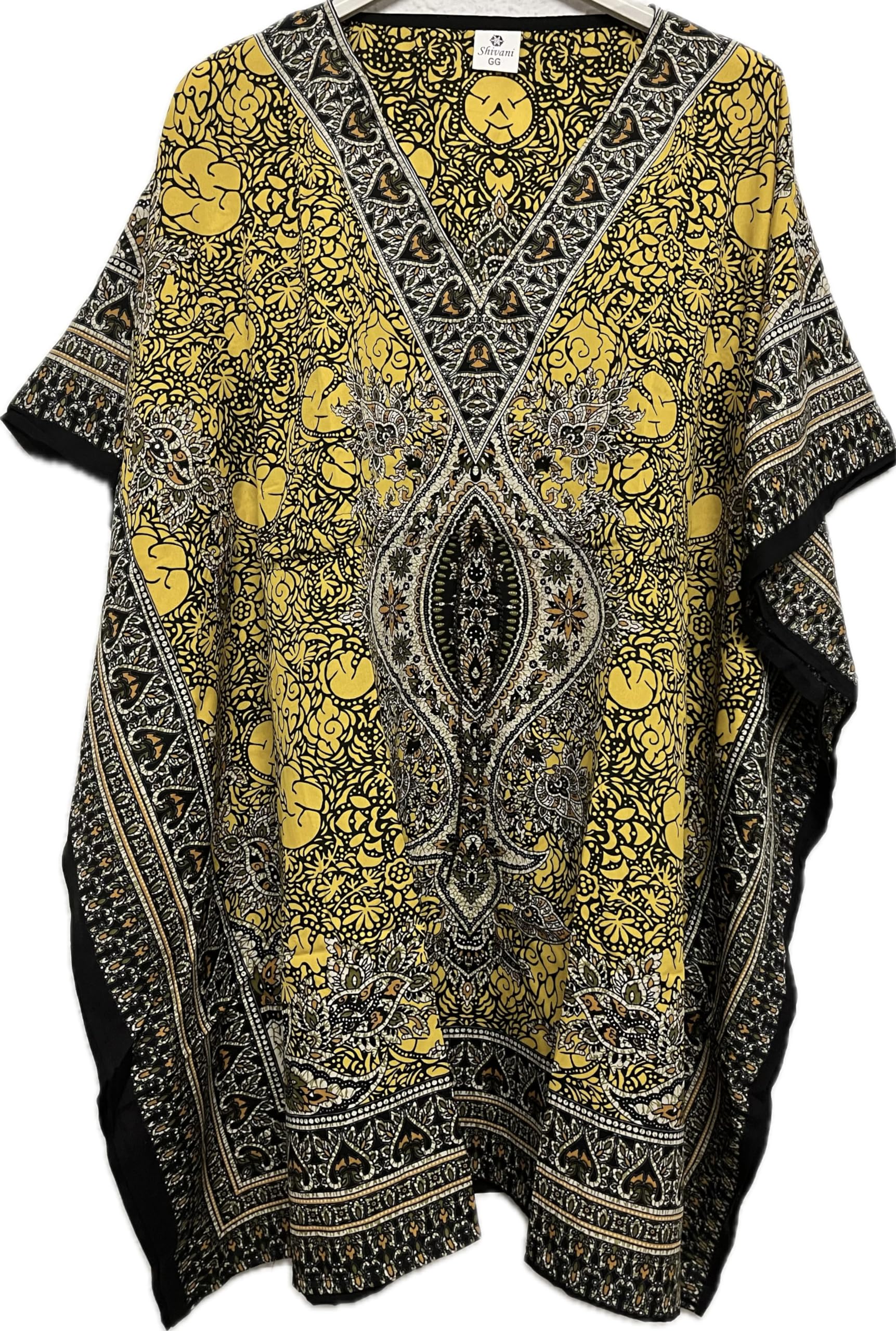 HCZ Kaftan Vestido de Mujer Verano,Manga Corta,Talla Unica, Hecho en India