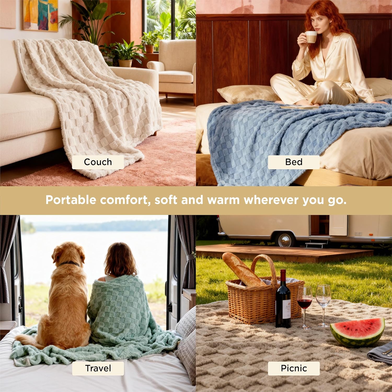 Bedsure GentleSoft Sage Green Throw Blanket for Couch - Checkered Fleece Blankets Gifts for Women Men Girls, Cute Soft Cozy Throw for Bedroom Home Decor Gifts, 50x60 Inches - Image 4